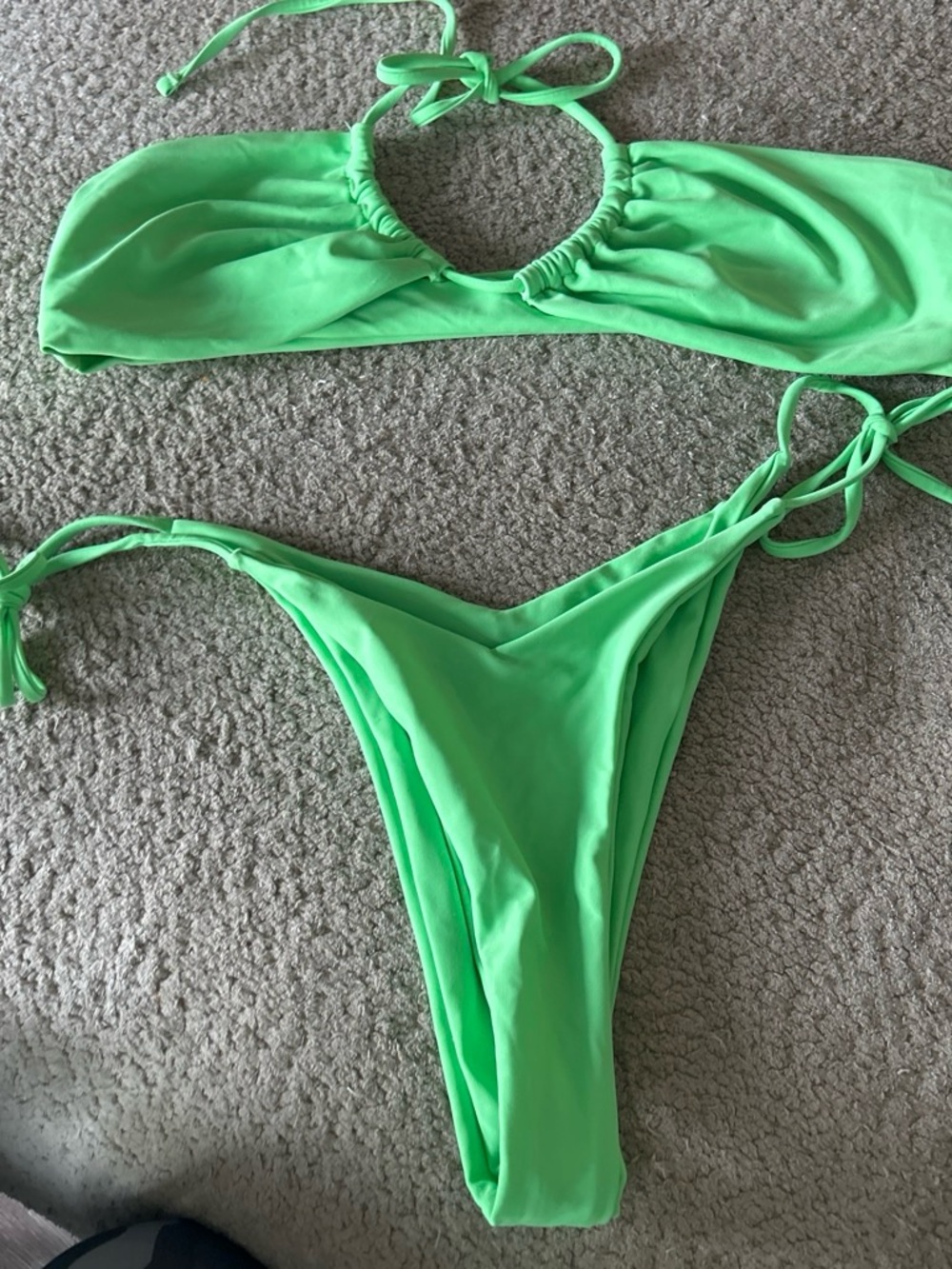 SHEIN Neon Green Tie-Side One Piece Swimsuit